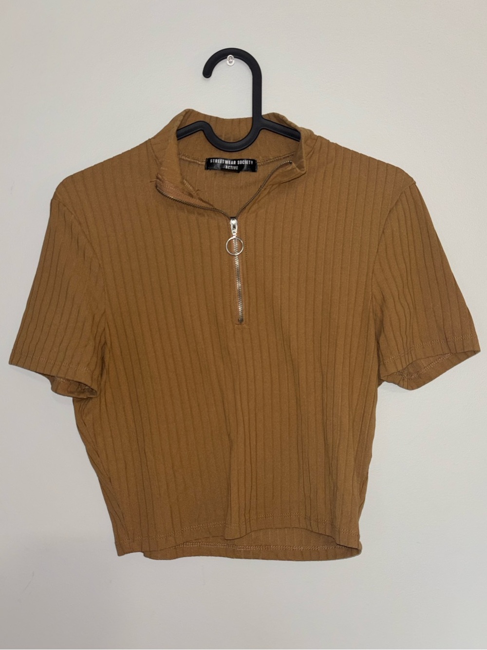 Streetwear Society Tan Ribbed Quarter-Zip Top